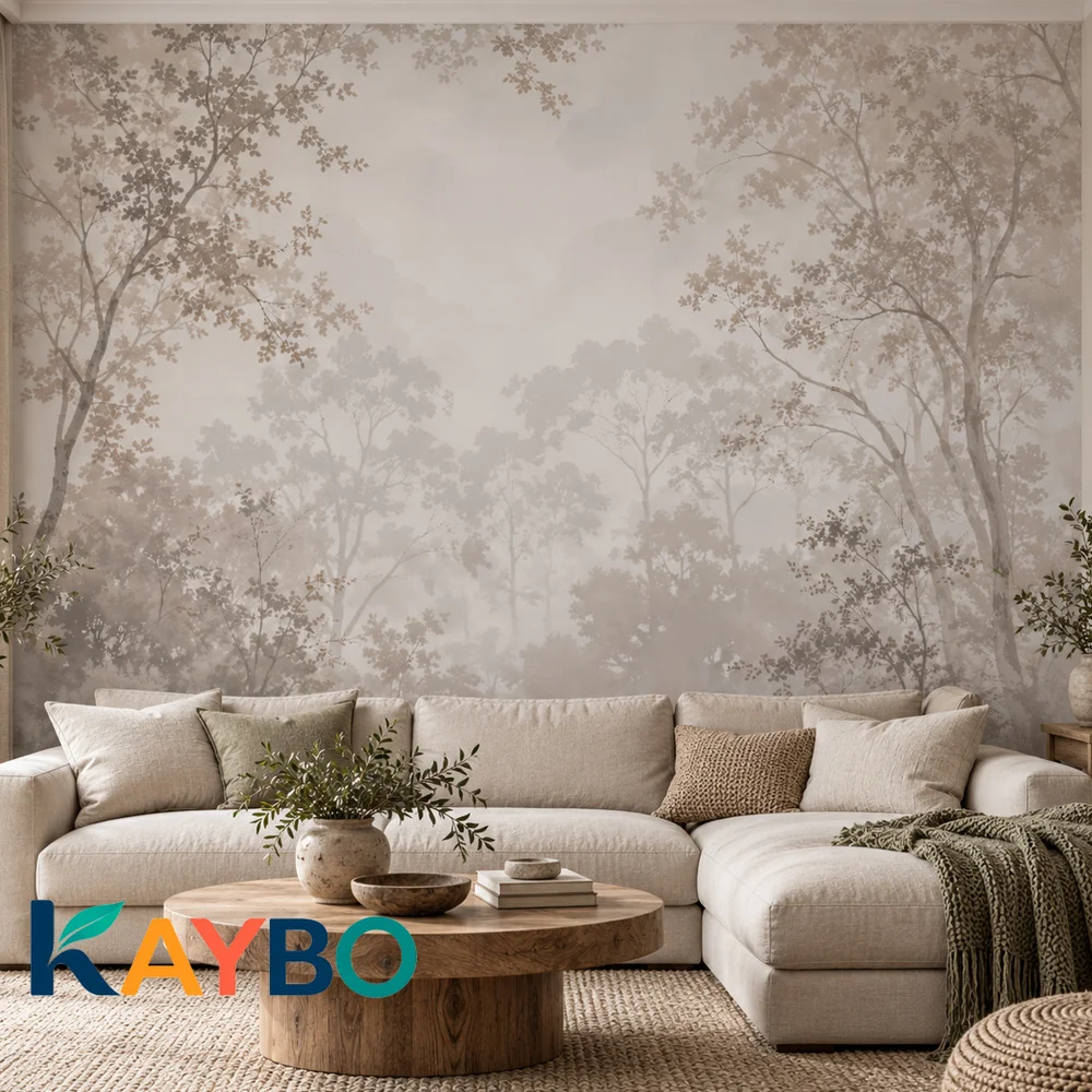 Beige Forest Wall Mural Wallpaper, Neutral Botanical Tree Landscape Background for Living Room Bedroom Decor, Paste Required