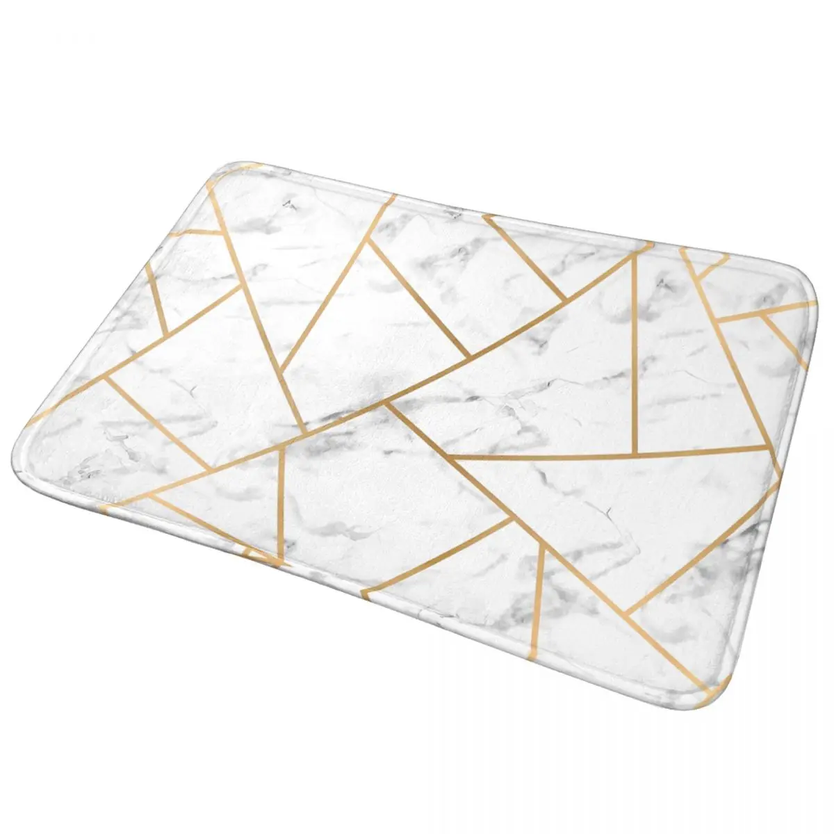 Geometric Lines Bath Mat White Marble and Gold Protective Toilet Pad Kitchen Shower Door Anti-Slip Foot Mat Bathroom Carpet