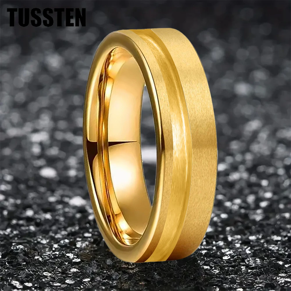 TUSSTEN 6MM Plane Tungsten Blank Core Ring for Customized Inlay with 1.5mm Offset Groove Pipe Cut Matte Comfort Fit