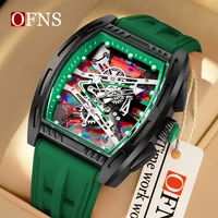 OFNS1209 Reloj de cuarzo de lujo para hombre, correa de silicona, relojes huecos, relojes de pulsera deportivos impermeables para hombre, reloj Masculino