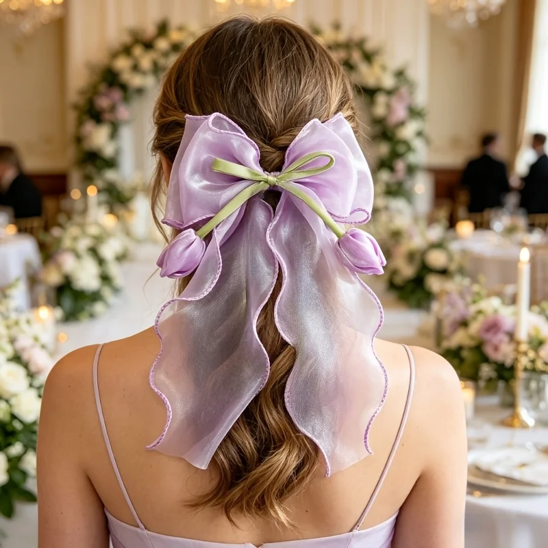 

1pc Original Design Summer Tulip Bow Hair Clip, Available in Dreamy Purple, Pink, Blue, and Other Colors, an Ultra-ethereal Headpiece for Vacation and Daily Outfit Coordination
