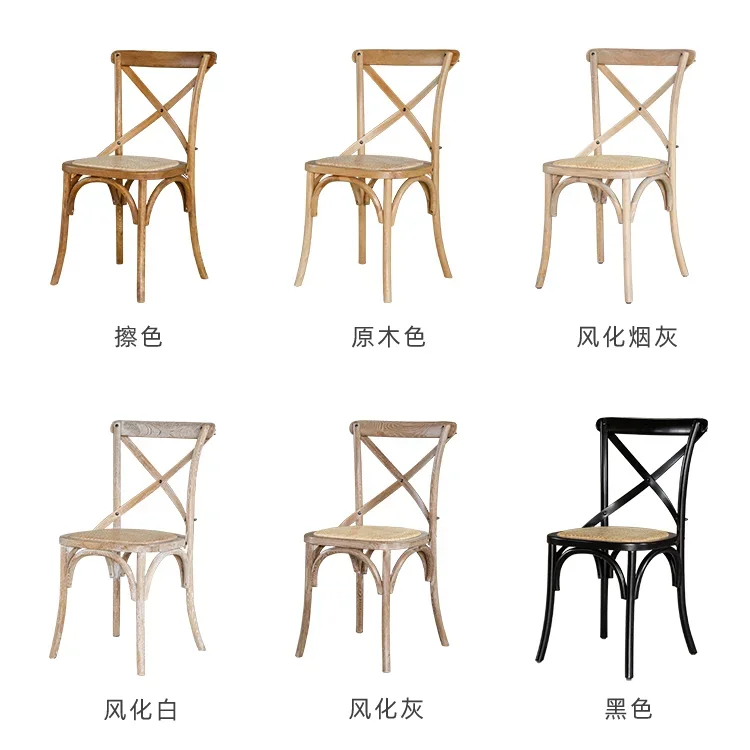 American Country Solid Wood Retro Chair Dining Chai Household Chai Backrest Wooden Chair Rattan Dining Chair Casual Fork Back