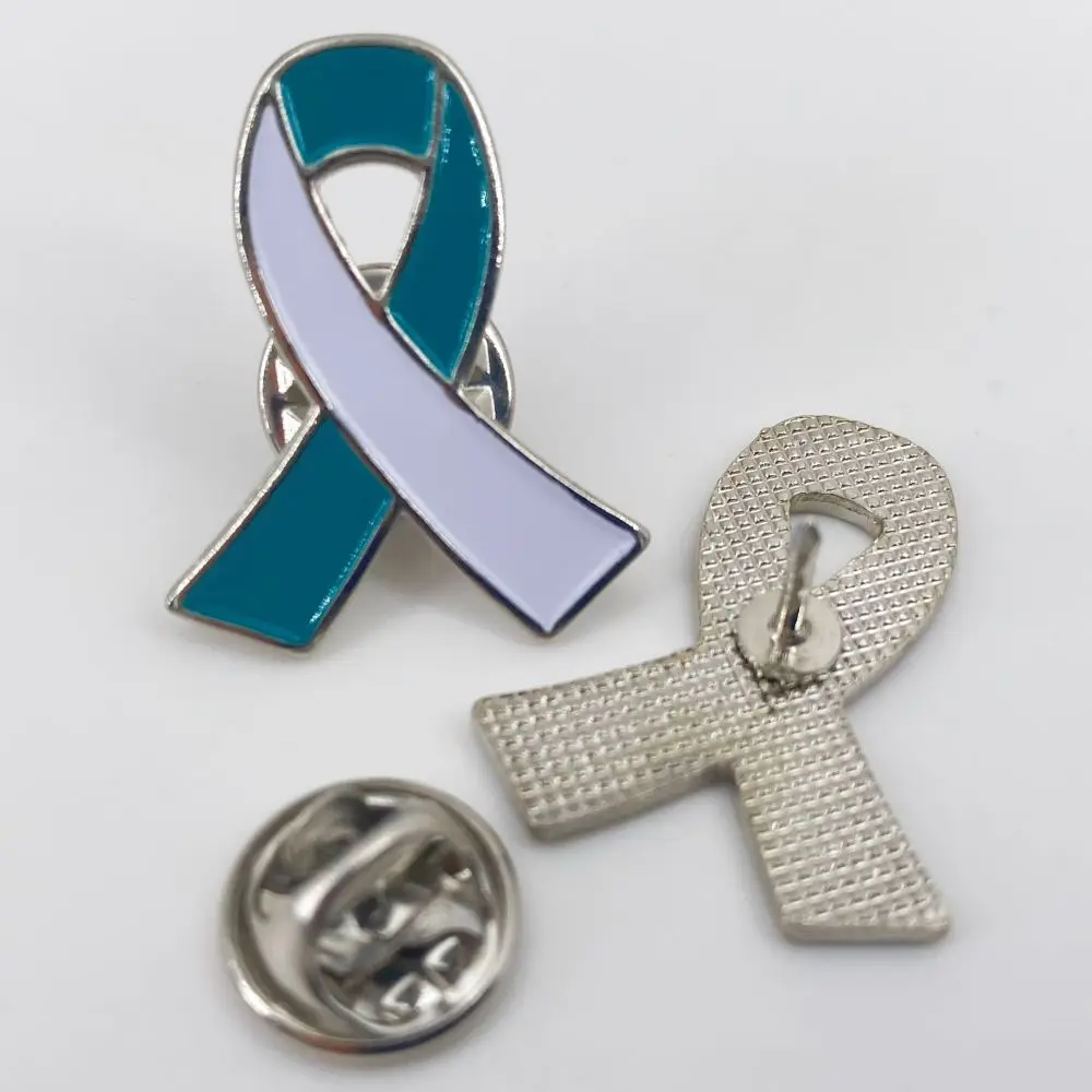 Teal & White 5/10/50/100 Pcs Cervical Cancer Awareness Pins Products Teal & White Ribbon Enamel Lapel Pin