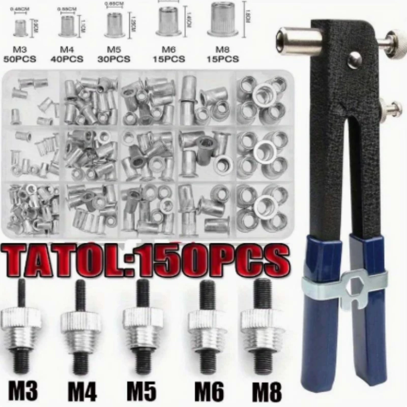 150個入り-手動ラムガンキット-メトリックリベットナットコンビネーション-m3-m8-家具＆装飾プロジェクト用ハンドツール-木工用-ポルカス・コブレ