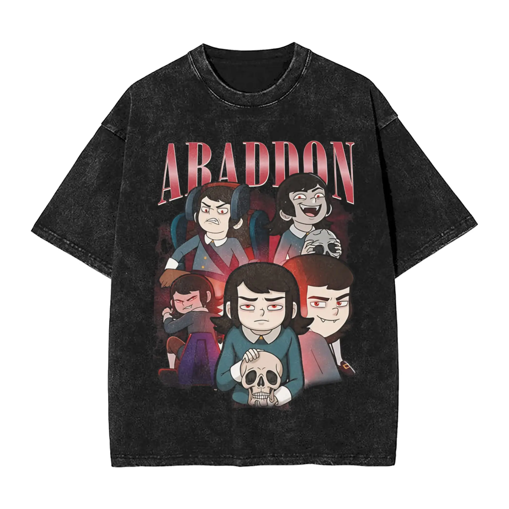 Printed Haunted Hotel Abaddon Cartoon  Washed Shirt Outfit Harajuku T-Shirts  for Men Women Tee