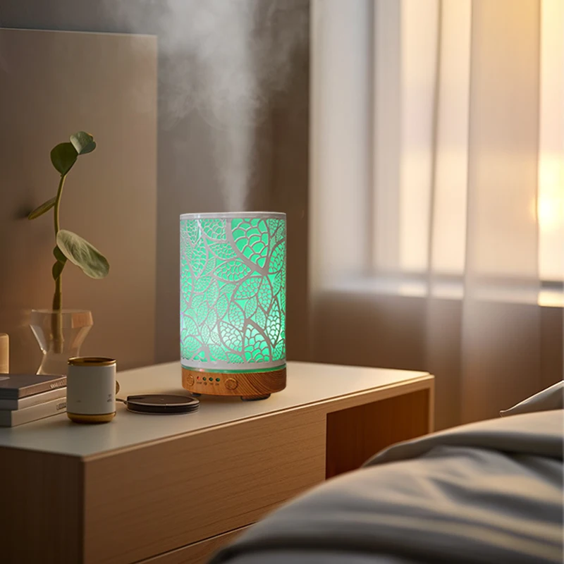 100ml Essential Oil Diffuser Aroma Diffuser Timing Function Hollow Ultrasonic Air Humidifier Smart Home Appliance with LED Light