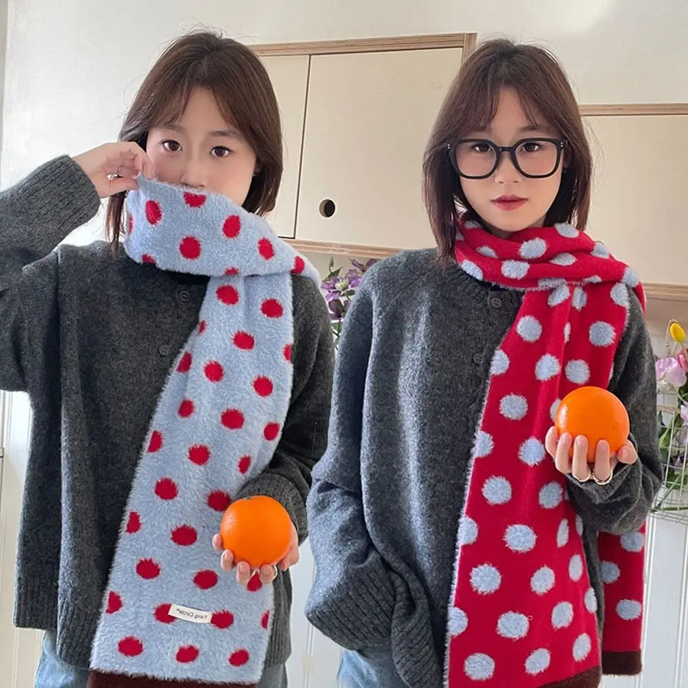 

Двусторонний шарф в горошек в стиле ретро, толстый, теплый, мягкий, длинный шарф, термоветрозащитный шарф с цветными блоками, теплый уличный шарф