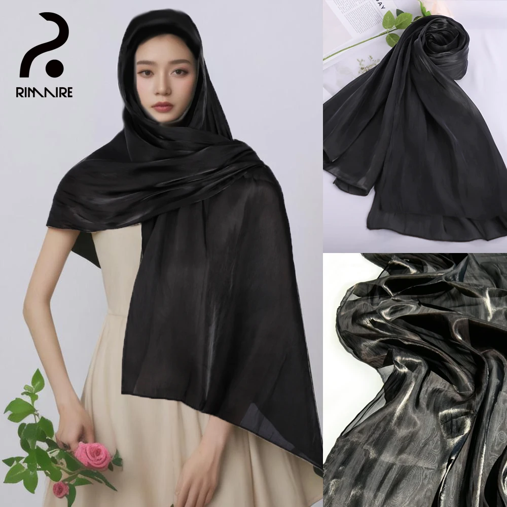 RIMAIRE 2024 New Chiffon Pure Color Muslim Hijab Island Silk Hijabs for Women Smooth and Breathable 180*70cm Big Size Scarf