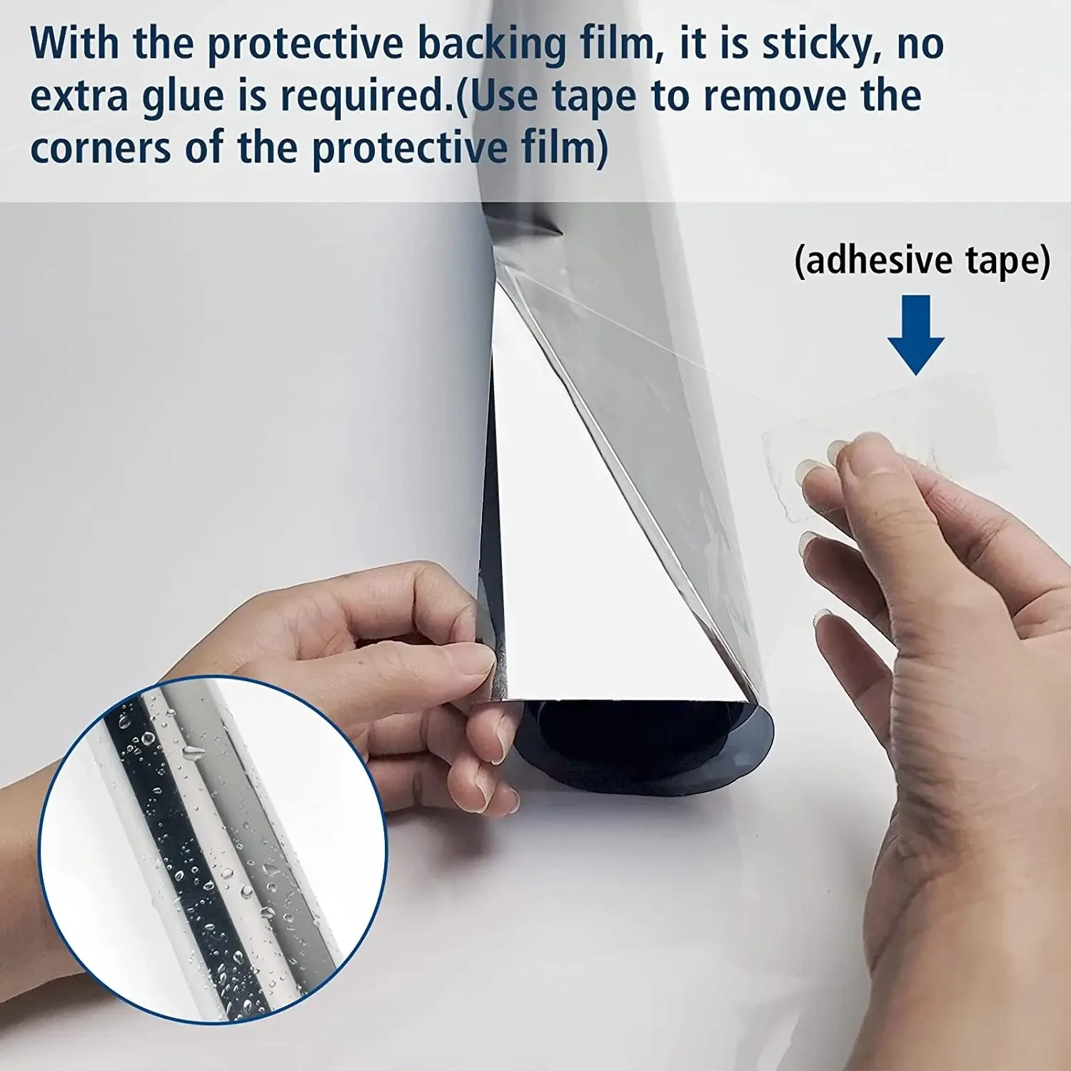 Anti Look Window Vinyl Glass Privacy Film One Way Mirror Stickers UV Blocking Tint Foil Non-Adhesive Polarized Window Film
