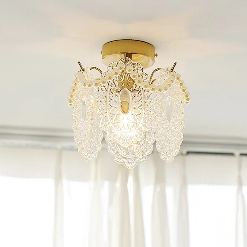 

Modern Ceiling Lamp Luxurious Glass Pearl Lampshade Ceiling Chandelier Lights Fixtures for Corridor Light Bedroom Home Decor