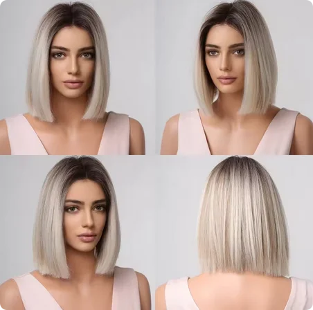

Ombre Blonde Short Bob Wig 13x4 HD Lace Front Silky Straight Icy Color Synthetic Blend for Women