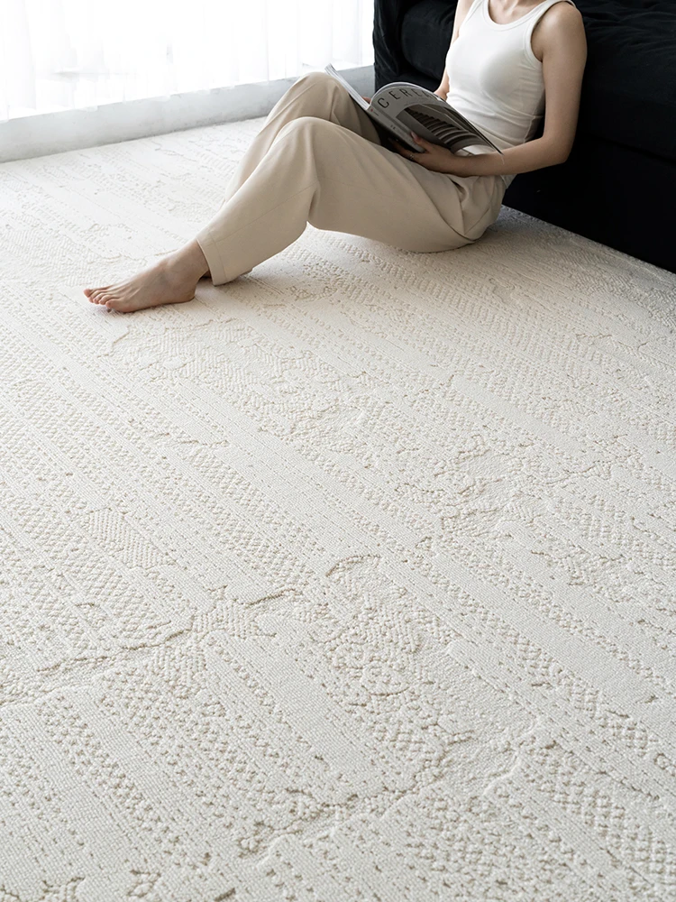 Minimalist Living Room Carpet Luxury Simple Large Area Rug 3D Sofa Coffee Table Floor Mat Thick Beige White Bedroom Bedside Mat