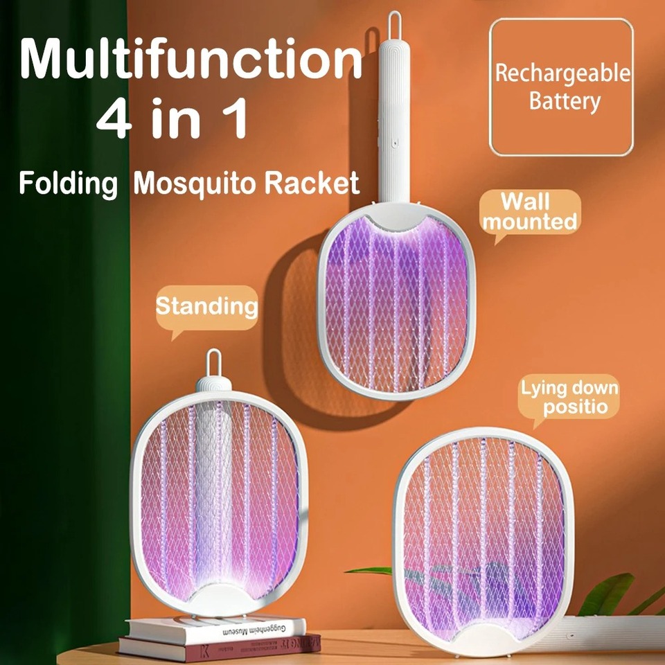 3000V Foldable Electric Mosquito Killer USB Rechargeable Fly Trap Mosquito Swatter Racket Insect Killer With UV Light Bug Zapper 
