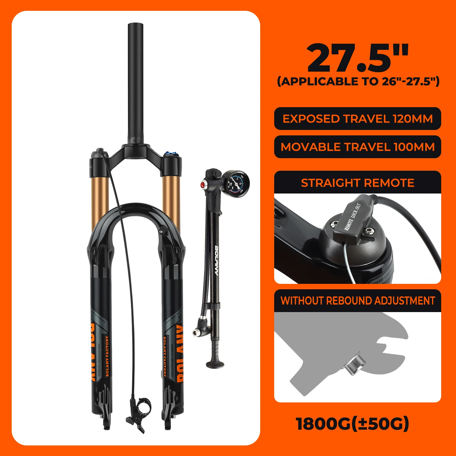 BOLANY マグネシウム合金 MTB エアフォーク 32mm 120mm オレンジ