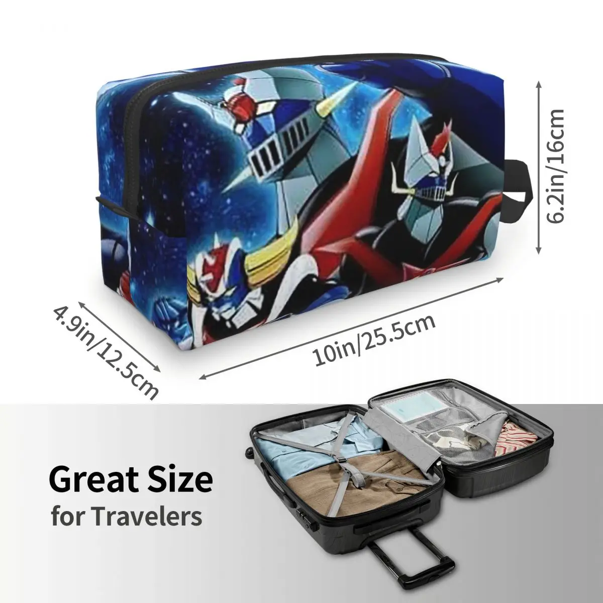Mazinger Z Mad Robot Grendizer Anime Manga bolsa de maquillaje organizador de cosméticos almacenamiento Dopp Kit artículos de tocador bolsa de cosméticos estuche para lápices