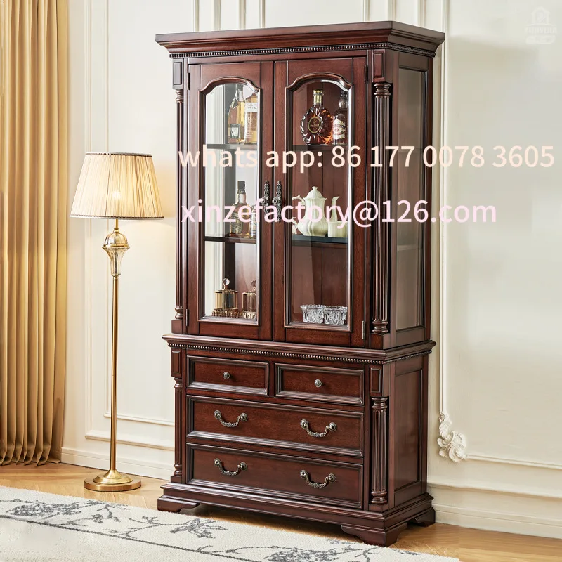

Customizable American high wine cabinet all solid wood gold wire teak living room high and low cabinet dining room wine cabinet