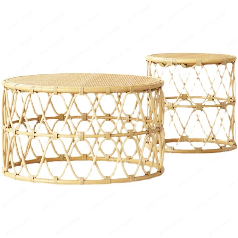 Rattan Woven round Tea Table Living Room Rattan Side Table Corner Table Combination Southeast Asian B & B Tea Table 80cm