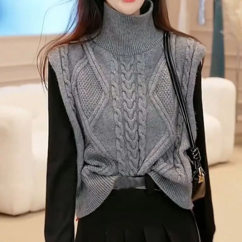 Fashionable and Versatile Pullover Solid Color Knitted Vest Autumn New Slimming Commuter Sweater