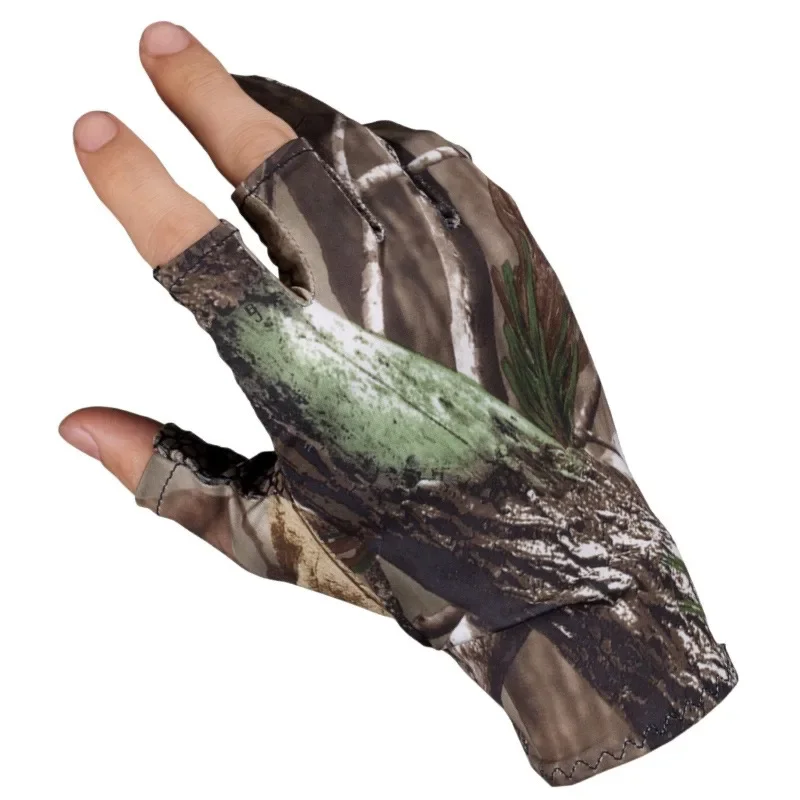 Summer Fingerless Anti-Skid Fishing Cycling Gloves Waterproof Bionic Camouflage Hunting Gloves Polyester Breathable Thin Gloves