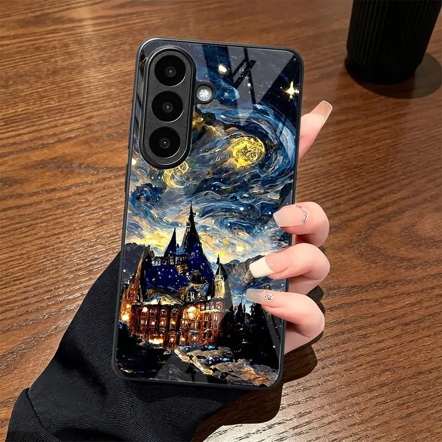 Glass Phone Cover Case for Samsung Galaxy S26 S24 Note 8 9 10 20 S21 S20 FE S23 Plus S22 S24 Ultra S9 S8 S10 Starry Night Van view 3