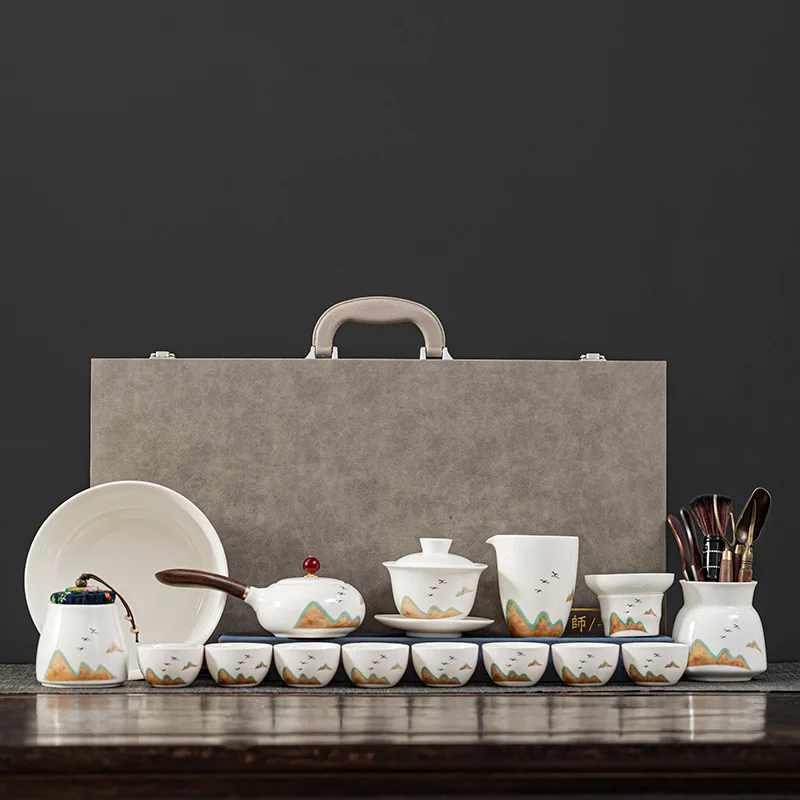 Luksusowy zestaw do parzenia herbaty z porcelany jadeitowej, biały ceramiczny czajnik z pokrywką, miseczka i filiżanka, zestaw upominkowy do parzenia herbaty w domu.