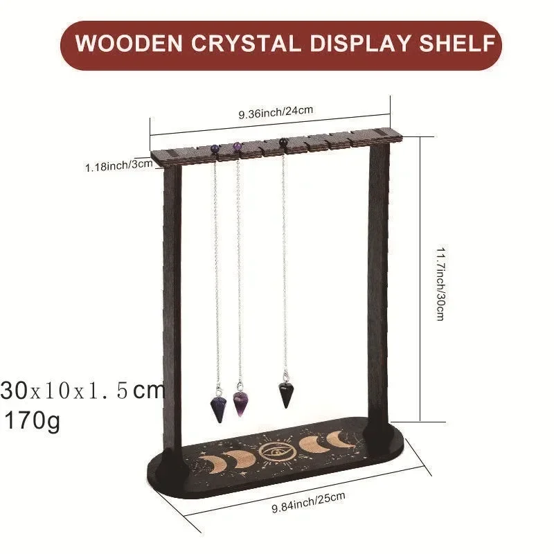 Black Pendulum Crystal Display Holder Wood Witch Rock Stone Stand Moon Phase Wiccan Supplies Witchcraft Gift Healing Stone Rack view 4