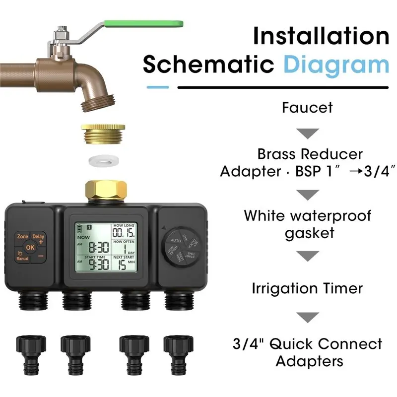 Y42A-Automatic Water Timer 4 Outlets For Garden Yard Dip Watering Faucet Sprinkle Timer Controller Irrigation Programmer