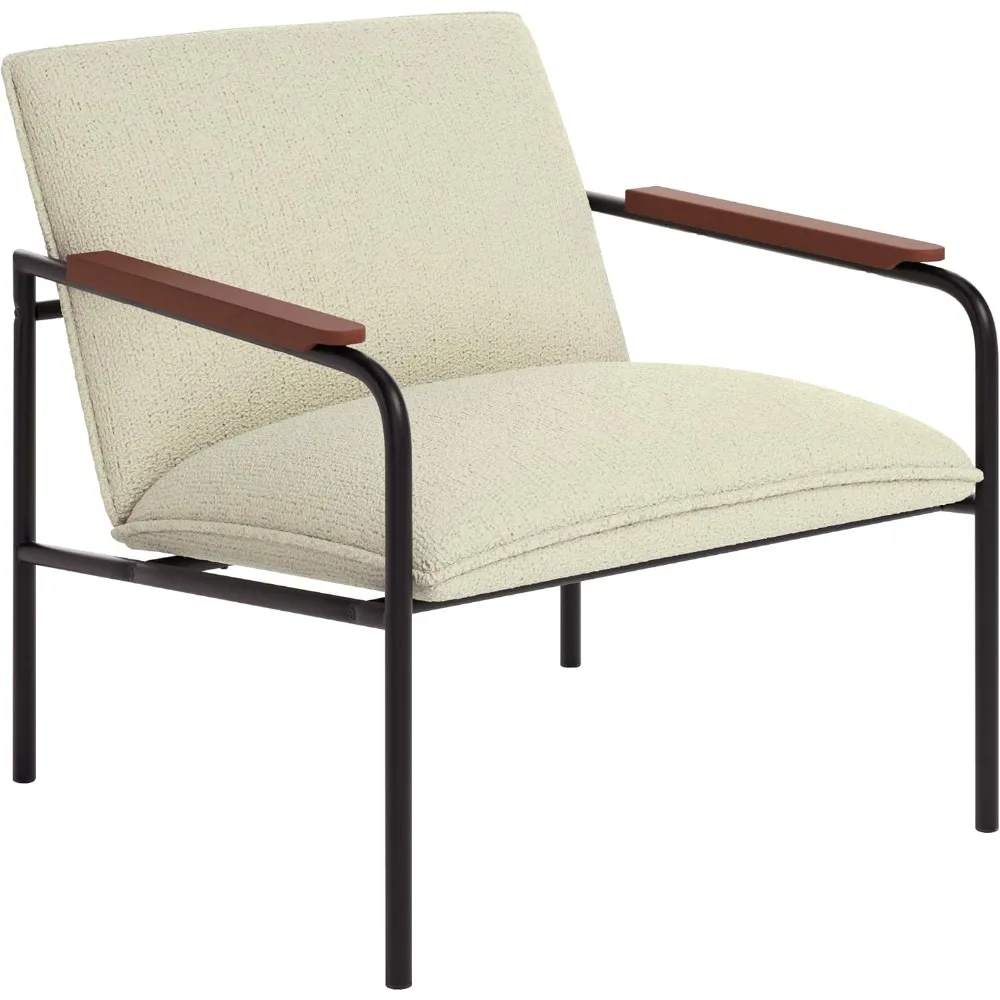 Modern Lounge Chair, Ivory Finish Durable, powder coated black metal frame