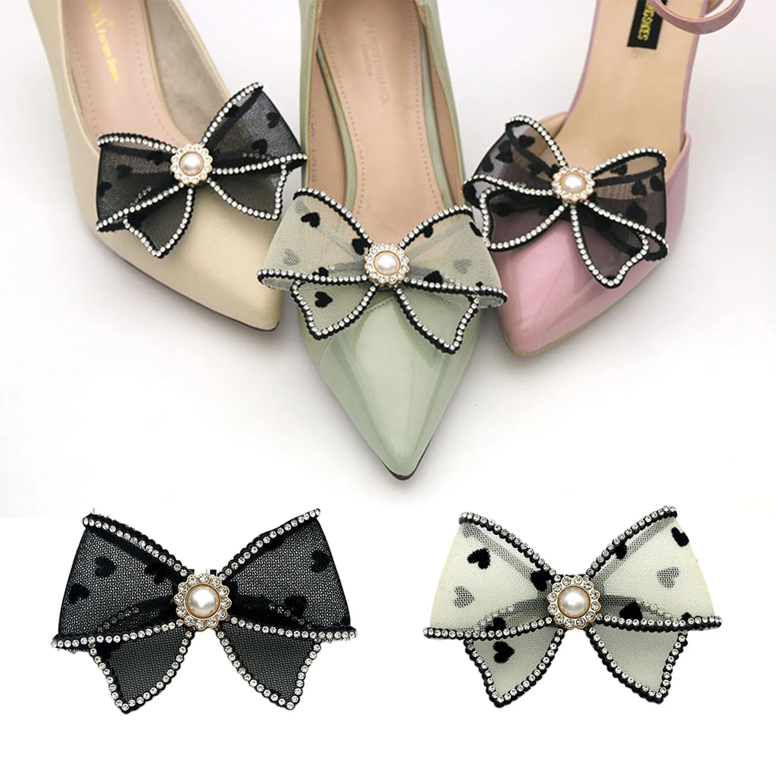 Female Lace Rhinestone Shoes Buckle Bowknot Shoe Buckle Decorative Accessories for Beautiful Boots Shoes