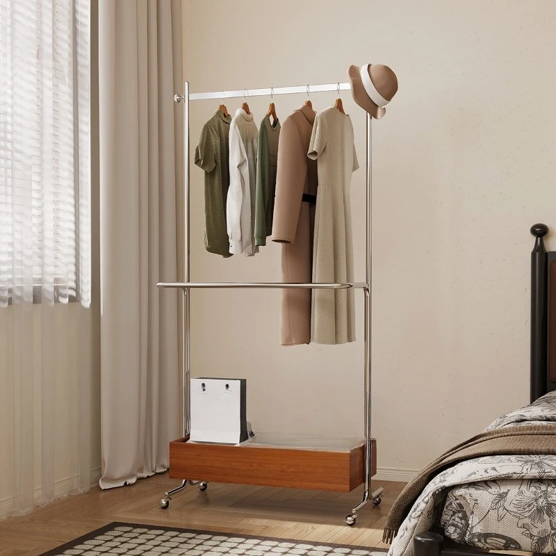 

Wabi Sandy Wind Clothes Floor-to-ceiling Bedroom Hanging Hanger Household Mobile Hanging Clothes Shelf