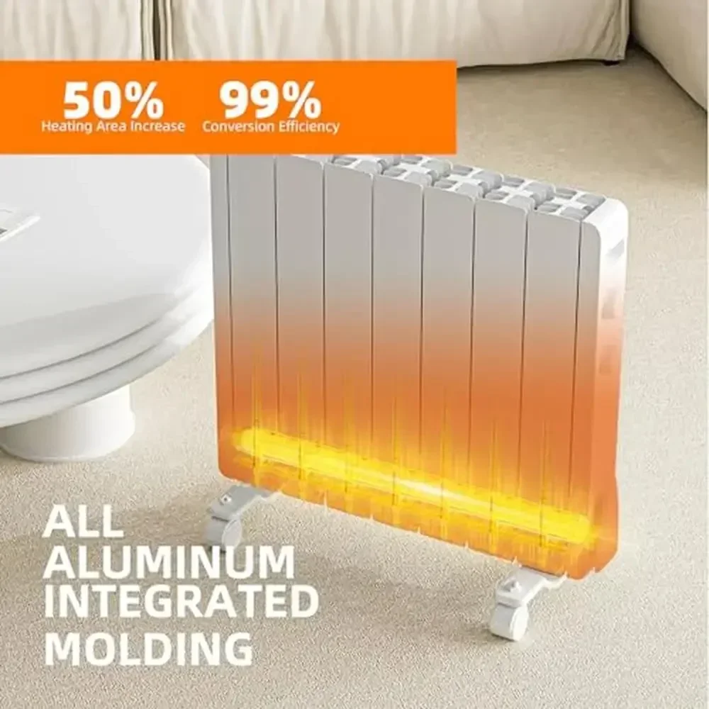 سخان لوحة كهربائي على الحائط/مبرد ألومنيوم قائم بذاته، شاشة LED، مؤقت ترموستات قابل للتعديل، حماية السلامة 1500 وات، أبيض