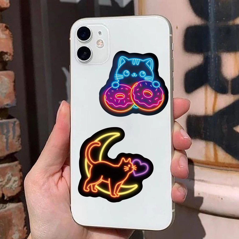 10/30/50pcs Creativo Neon Gatto Cartoon Adesivi Carino Graffiti Adesivo Decorazione FAI DA TE Del Computer Portatile Bottiglia di Acqua Del Telefono Decalcomania per I Bambini giocattolo