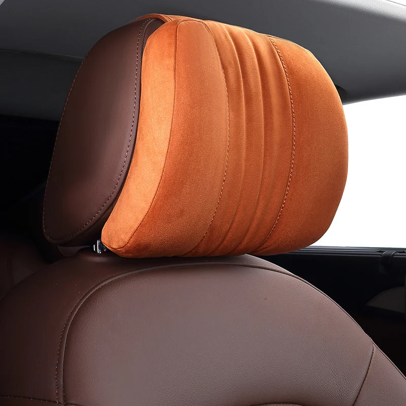 Suede Car Head Pillow For S-Class Maybach Memory Cotton Foam Auto Neck Headrest Support Cushion For Seat Interior Accessories