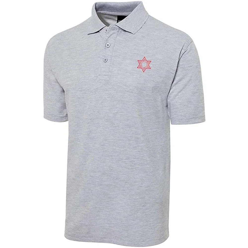 Red Star of David Embroidered Short Sleeve Polo Shirts Classic Embroidery Men's Polo Shirt