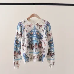 Carousel Pattern Pullovers women Knit Sweater