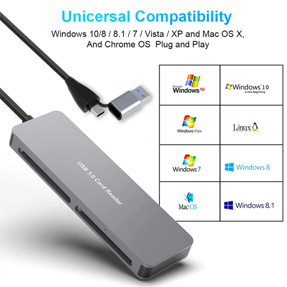 5 in 1 All In One Card Reader Type-C & USB A CFast+XD+CF+SD+TF Reader Memory Card Adapter for Windows XP/Vista/7/8  OS