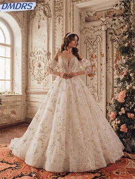 Luxurious Ball Gown Wedding Dress Elegant Satin Bride Gown Graceful Beaded Floor-Length Bride Robe Customized  Vestidos De Novia