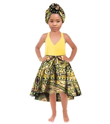 ORIENTAR African Girl's Clothes for Long Ankala Print Skirt Take A Headscarf To The Knees Children Clothing WYT842