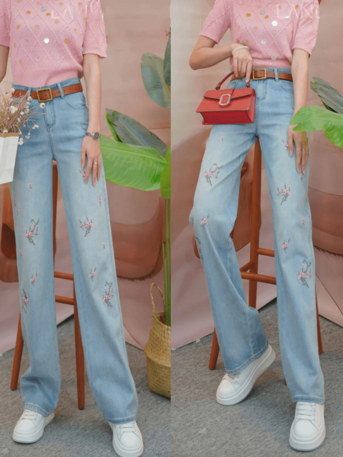 

New High Waist Narrow Straight Leg Wide Leg Pants Embroidered Denim Loose Slimming Jeans Spring Early Autumn Long Pants