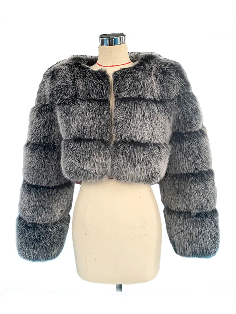 ZADORIN ใหม่แฟชั่นผู้หญิง Crop Top Faux Fox ขนสัตว์ฤดูหนาวหนาหนายาวแขนสั้นสไตล์ Slim Furry Fur เสื้อแจ็คเก็ต