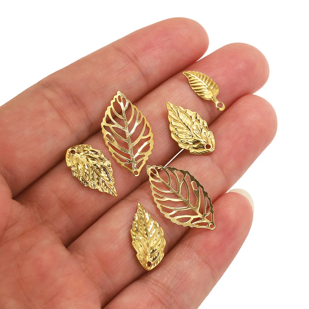 20pcs Stainless Steel Leaves Charms For Bracelet Earring Jewelry Findings DIY Leaf Pendants Jewelry Making Accessories Parts