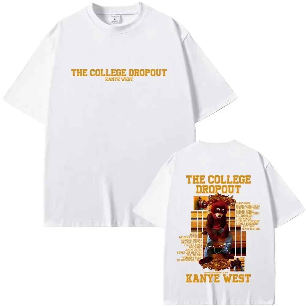 2026 Men Women Hip Hop Pop Music T Shirts Rapper Kanye West The College Dropout Bear Graphic T-shirt Casu Y2K