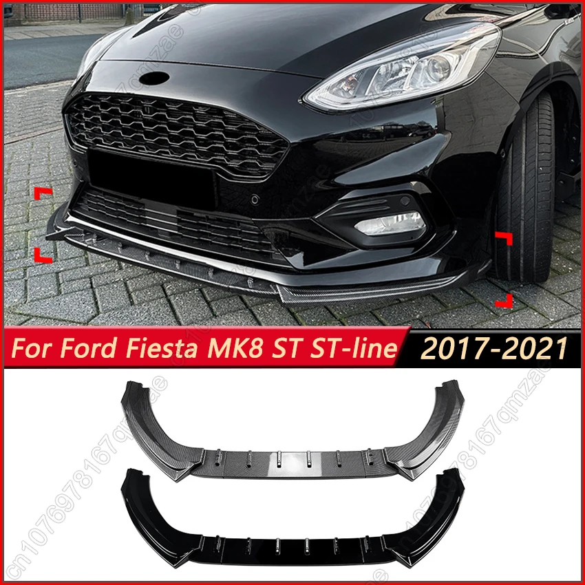 Para-choque dianteiro spoiler lábio para ford fiesta mk8 st st-line 2017-2021 fibra de carbono olhar inferior divisor proteção kits de ajuste