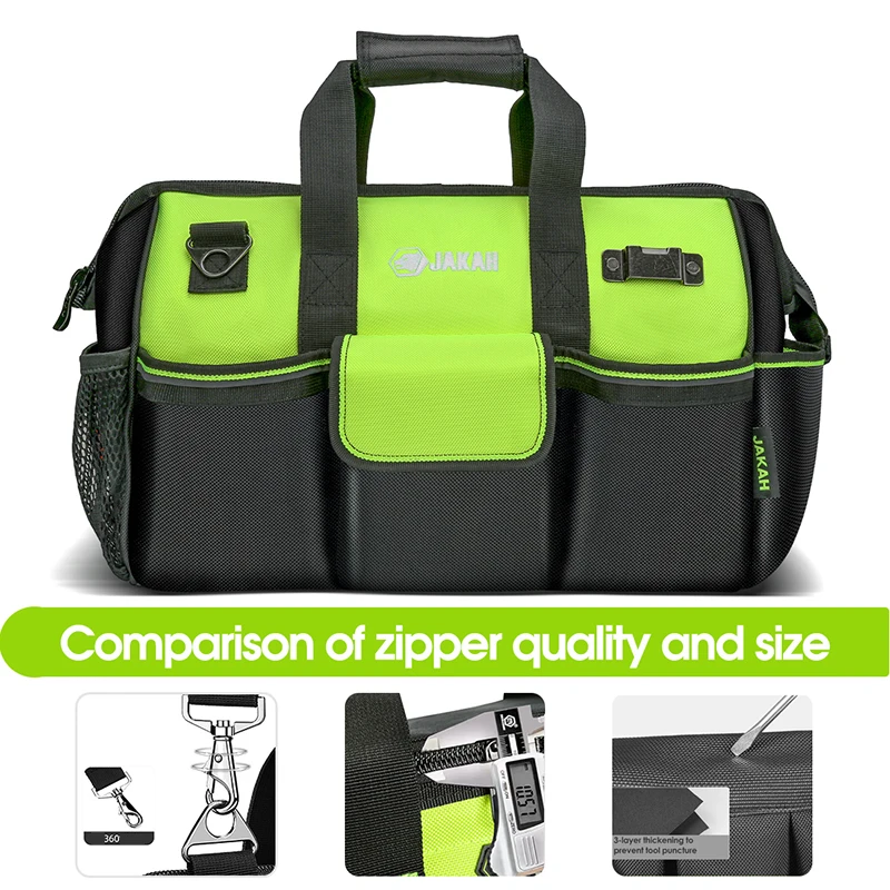 Jakah organizador de ferramentas de rolamento robusto de grande capacidade, bolsa durável com rodas, alça telescópica, à prova d'água para local de trabalho e projeto DIY