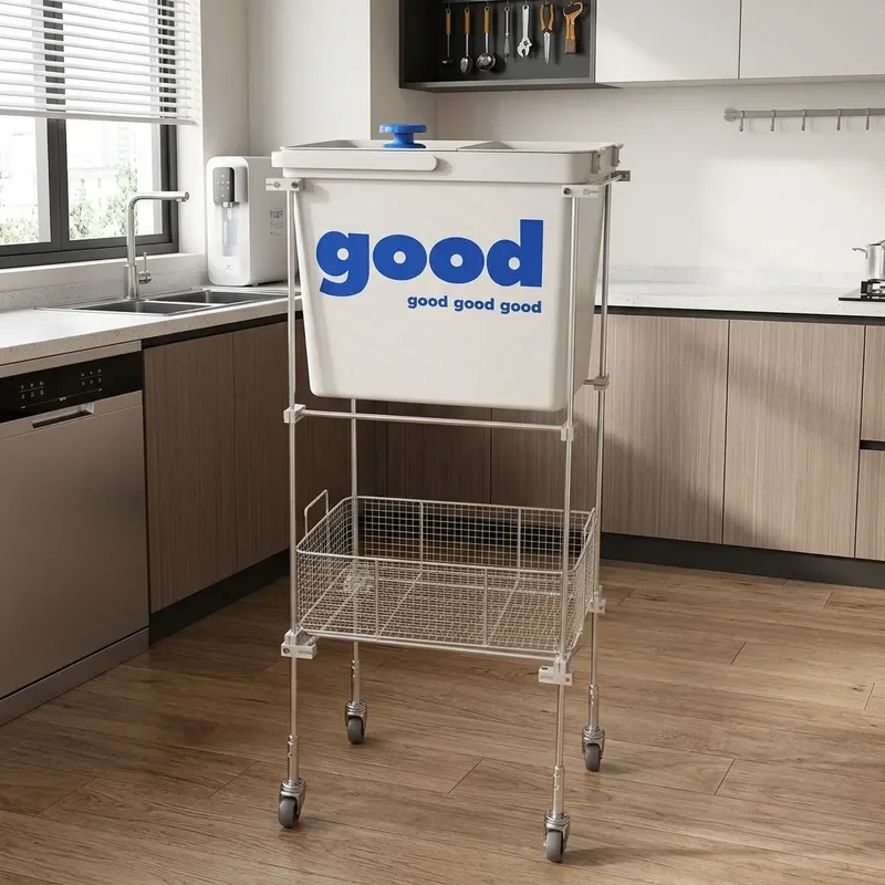 For 2026 New Large Capacity Kitchen Trash Can with Shelf No Bending High End Multifunctional Household Waste Bin for Modern