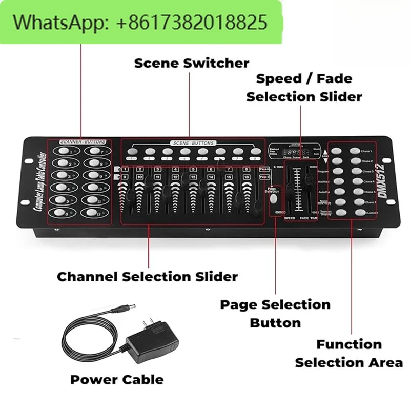 AC 100-240V Black Grand Console DMX and MIDI Operator 192 Channel Light Controller for Live Concerts KTV DJs Clubs