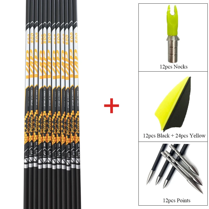

12pcs DIY Archery ID 4.2mm Spine 350-900 Length 30.5inch Arrow Shaft Plastic Vanes 80 Grain Shaft point for Recurve Bow Hunting