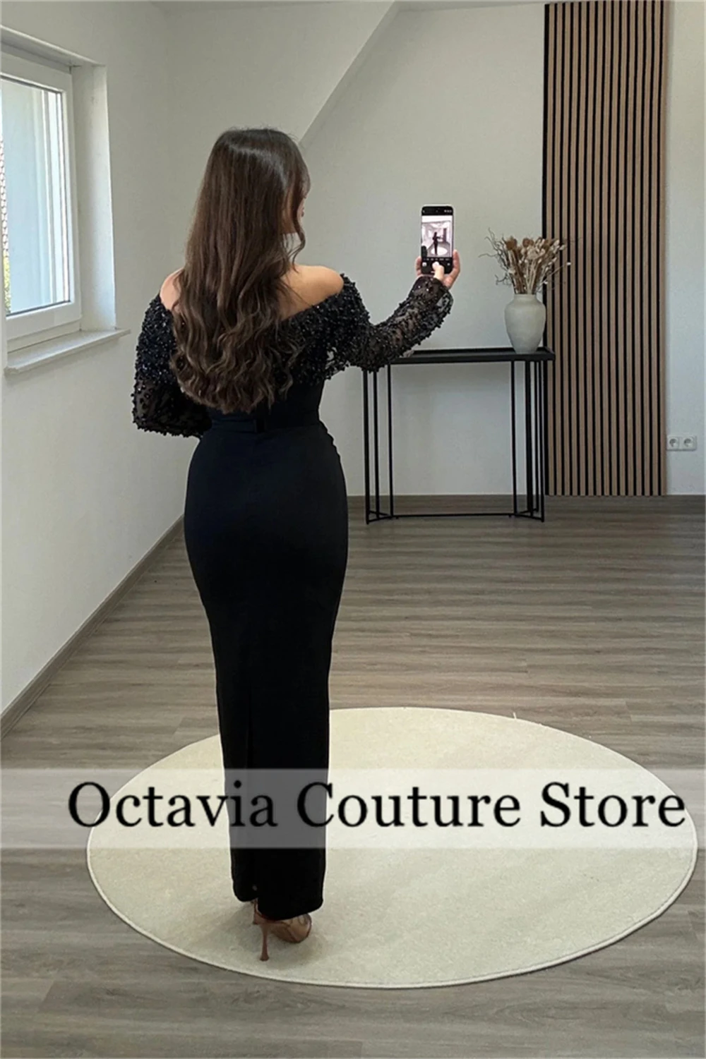 Schwarze Abendkleider, Perlen, Pailletten, Anlass, Abschlussballkleid, lange Ärmel, individuelles Abschlussball-Partykleid, Hochzeit, Robe De Bal فستان