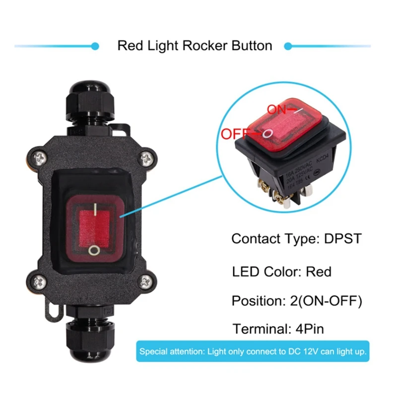 1 Piece Waterproof Inline Switch IP67 Waterproof Inline Switch 12V DC 20A High Current Power Waterproof Switch