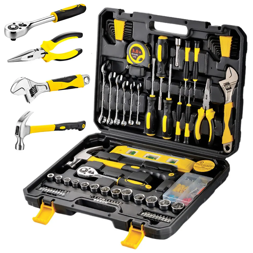 Ensemble d'outils de 108 pièces, Kit d'outils manuels de maintien général pour la maison avec boîte à outils en plastique, mallette de rangement utilisée pour la réparation automobile et la réparation